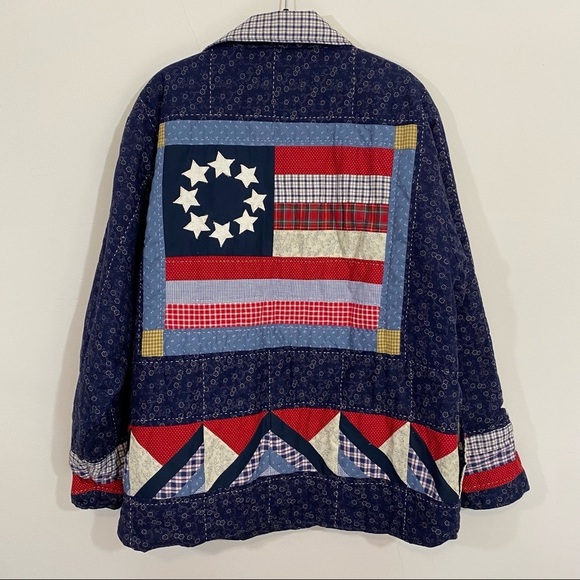 Handmade Quilted Jacket American Flag Betsy Ross 1776 13 Stars Reversible Medium - Picture 2 of 8